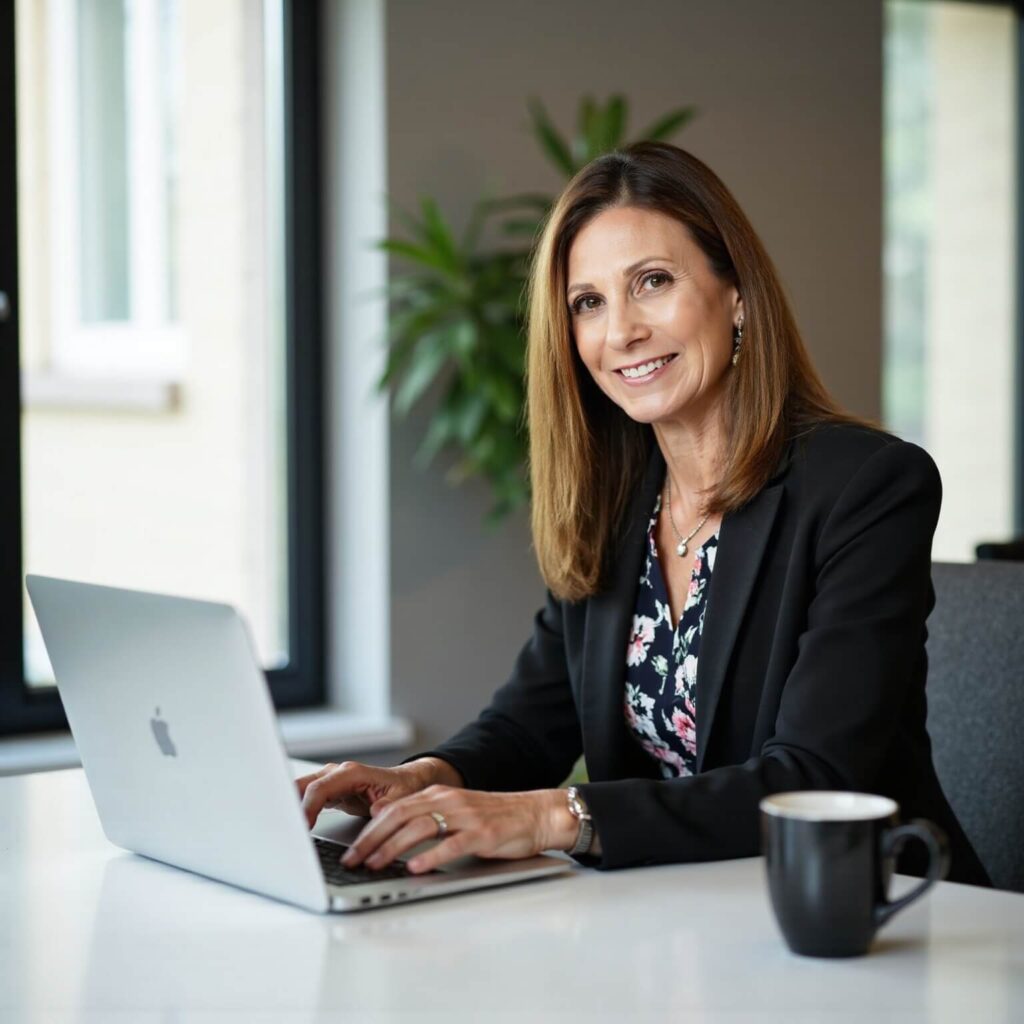 Laura Patterson working on computer